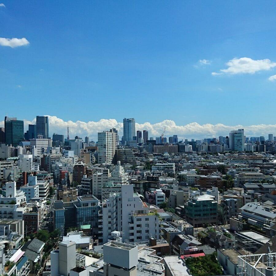 a view of a city from the top of a building